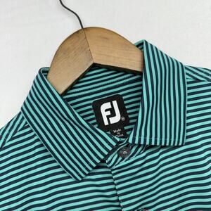 Footjoy Polo Shirt Men's Medium Blue Striped Performance Golf Stretch Office